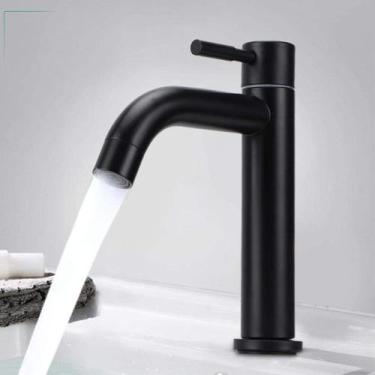 Imagem de Torneira Bancada Preto Fosco Banheiro Lavabo Lavatório Água Fria Aço I