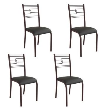 Imagem de Kit 4 Cadeiras Ella Estrutura em Aço Marrom e Tecido Preto - Casa e Co