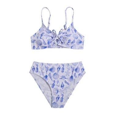 Imagem de Biquíni infantil COZYEASE 2 peças floral azul e branco 7 anos