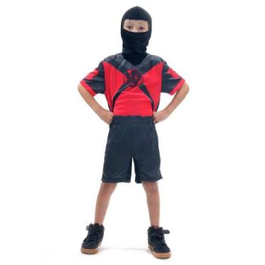 Imagem de Fantasia Ninja Vermelho Curta Infantil C/Máscara 2 á 12 Anos - Sulamer