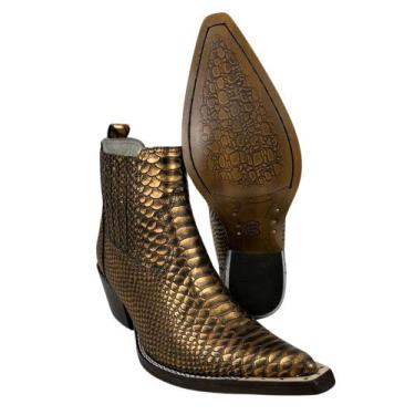 Imagem de Bota Texana Masculina Vimar Boots Bico Fino Cano Curto Couro Snake Bro