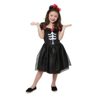 Imagem de Fantasia de Halloween Infantil Esqueleto Skull Rose Com Tiara Florida 