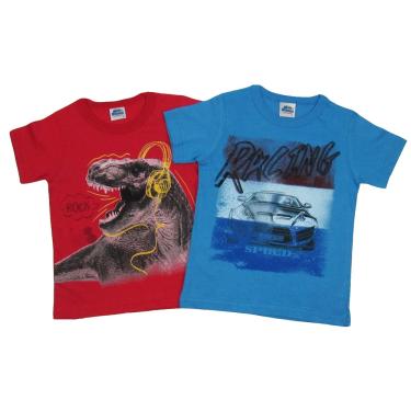 Imagem de Camiseta Infantil Masculino Manga Curta Kit com 2 Unidades Vermelho e Azul Jeans