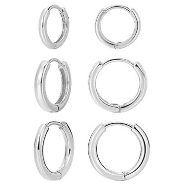 Imagem de 3 pares de brincos de argola banhados a ouro 14K para mulheres, brincos de argola minimalistas, brincos de argola simples de 3 tamanhos para mulheres, homens, presente, ouro, prata, ouro rosa e preto