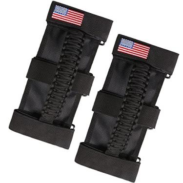 Imagem de Sukemichi Roll Bar Paracord Alças de aderência para Jeep Wrangler JK TJ JL CJ YJ 1987-2020 JT UTV ATV, Bandeira (Preta)