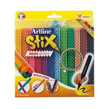 Imagem de Canetas marcadoras de pincel Artline Stix 12 cores sortidas, caligrafia e letras à mão, marcadores de conexão para construir e desenhar