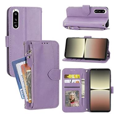 Imagem de Capa de telefone Capa carteira 2 em 1 compatível com Sony Xperia 5 IV, capa de telefone com zíper multi-cartão carteira de couro folio flip carteira capa magnética capa de telefone com alça de pulso S