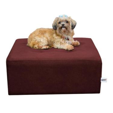 Imagem de Cama Box Para Cachorro E Pet Quadrado Confortável Luna Veludo Vinho Ma