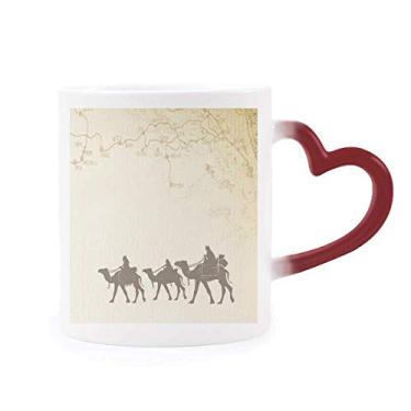 Imagem de Camel Pintura chinesa Seda Mapa de estrada Caneca sensível ao calor Copo de grés que muda de cor vermelha