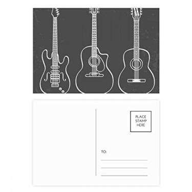 Imagem de Conjunto de cartões postais de guitarra com combinação de instrumentos musicais de aniversário, cartão de agradecimento