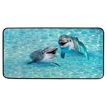 Imagem de Tapete de cozinha antifadiga para o mar, verão, golfinho, corais, tapete confortável, tapete absorvente para corredor, banheiro, cozinha, 99 x 50 cm