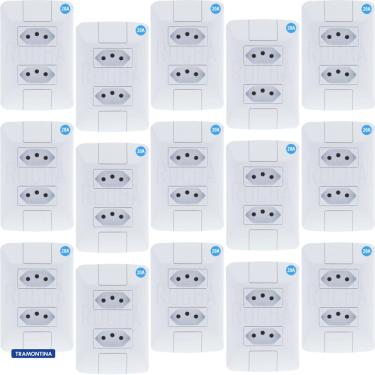 Imagem de Kit 15 Conjunto Tomadas Duplas 20a Tramontina completa linha Aria 