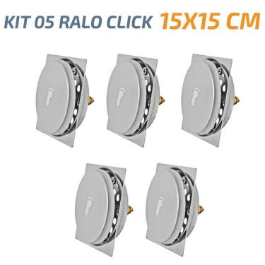 Imagem de Kit 05 Ralo Click Quadrado 15X15 Inox Veda Cheiro E Insetos