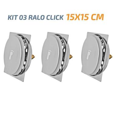 Imagem de Kit 03 Ralo Click Quadrado 15X15 Inox Veda Cheiro E Insetos