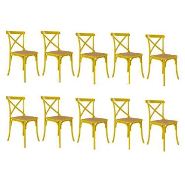 Imagem de Kit 10 Cadeiras Katrina X Amarela Assento Bege Aço Asturias
