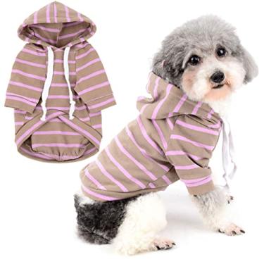 Imagem de Zunea Camisas com capuz para cães pequenos médios listradas roupas de cachorrinho pulôver moletom macio manga curta camiseta básica animal de estimação menina menino roupas para todas as estações rosa