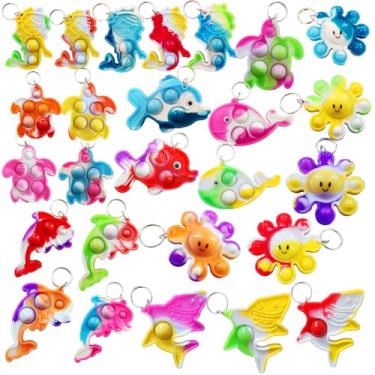 Imagem de HOZKEAP 26 Packs Bluk Octopus fishs dolphins turtles sharks whales mini Pop Keychain,Birthday Party Favors Supplies Classroom summer students Prize