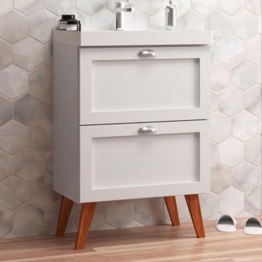 Imagem de Gabinete Para Banheiro Com Cuba 60cm Retro Mdf Milano - On Móveis Cor:branco