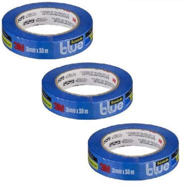Imagem de Kit com 3 Fita Crepe Blue Tape Profissional 3M 24MM X 50M