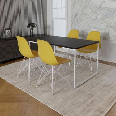Imagem de Mesa Industrial Base Ferro Branco 137x90 Tampo Preto 4 Cadeiras Eiffel