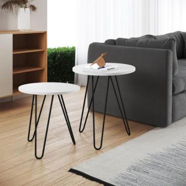 Imagem de Mesa de Lateral Duo Lisboa Ferro Preto Tampo Branco - CASA PRIME, BRAN