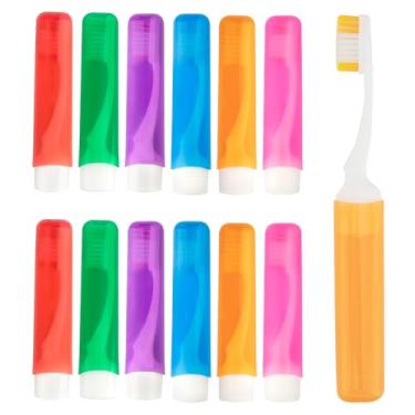Imagem de ysuwekslu Escova de dentes para viagem, conjunto de 12 peças, mini escova de dentes portátil macia para viagem com capa de escova de dentes, pequena escova de dentes dobrável, embalada individualmente