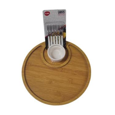 Imagem de Kit Petisqueira Redonda Para Frios Queijo Com Molheira Ramekin e Garfi