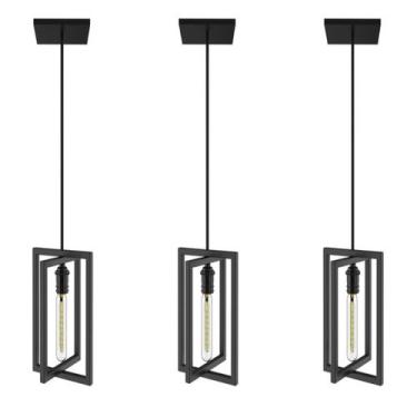 Imagem de Kit 3 Pendentes Luminárias Moderna Industrial Preto - FassinShop