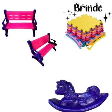 Imagem de Banco Plástico + Unicórnio + Tatames  Playground Completo para Criança