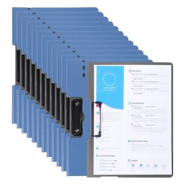 Imagem de PATIKIL 23,5 x 32 cm, 12 pastas de apresentação com clipe forte, capacidade de 100 folhas, pasta de currículo para arquivos de documentos, azul escuro (estilo horizontal)