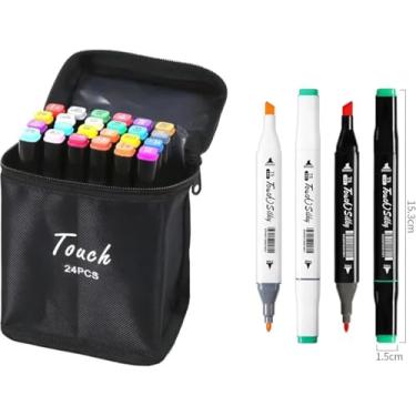 Imagem de Kit de Canetas Marcadoras Coloridas, Ponta Dupla, 24 Cores, Estojo Escolar, Canetinha Ponta Dupla para Colorir Kit Estojo de Canetas Escolar Marcador Coloridas Permanente Duas Pontas 24 Cores.