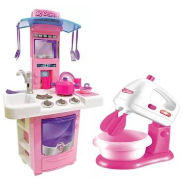 Imagem de Kit Batedeira De Brinquedo Cozinha Infantil + Big Cozinha - DM Toys