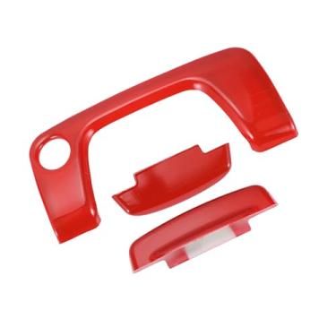 Imagem de REPAIROCK 1 conjunto de guarnição da tampa do botão do descanso de braço do console central para Jeep Wrangler JL JLU 2018-2024 Apoio de braço central adesivo de tampa de botão aberto ABS vermelho