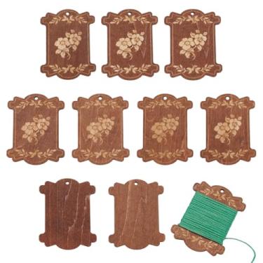 Imagem de MAYJOYDIY 10 peças de tábuas de enrolamento de linha de madeira, bobinas de fio dental, padrão de folhas de flores, enrolador, fita enroladora, bobina de barbante para ponto cruz, artesanato, costura,