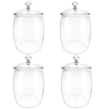 Imagem de AIHSUMC Frasco de biscoitos para doces de 4 unidades, potes de plástico transparente de 74 onças com tampas, potes de boticário, recipientes de armazenamento de buffet de doces, vasilha de a