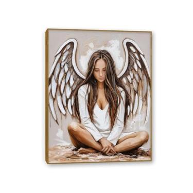 Imagem de SDYJ6GSW Arte de parede em tela de anjo imagens de asas de anjo arte moderna decoração de casa para banheiro quarto sala de estar 65 x 50 cm (26 x 19 pol) moldura teca