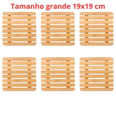 Imagem de Kit 6 descanso de panela quente bambu grande 19x19cm cozinha - Facilit