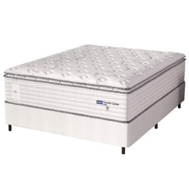 Imagem de Cama Box Casal Queen Colchão Molas Guarda Costas Max Com Pillow Probel 158x198x78cm Branco / Cinza