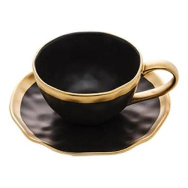 Imagem de Xicara De Cafe De Porcelana Preto E Dourado Dubai 90ml Wolff