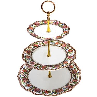 Imagem de ACMLIFE Suporte Para Cupcakes De 3 Andares Mesa Sobremesas, Redondo Floral Vintage, Bolo Porcelana E Festa, Aniversário, Casamentos, Rosa