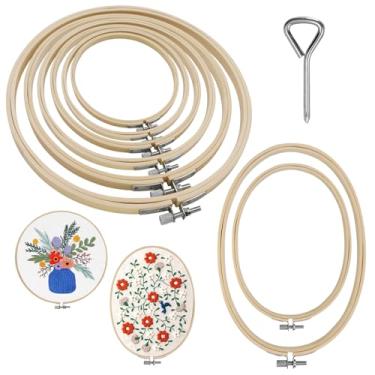 Imagem de SNAIL GARDEN Conjunto De 8 Peças Bastidor Redondo E Oval Para Bordado, Anéis Bambu, Ponto Cruz Cm A 26 Com 1 Chave Fenda Costura Artesanal Bordados