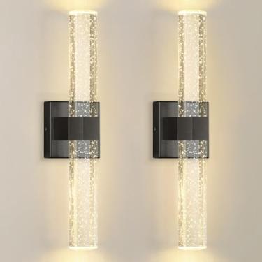 Imagem de cenozo Conjunto De 2 Arandelas Parede Led Pretas, Luz Quente, Luminárias Cristal Modernas Para Banheiro, Sala Estar, Quarto, Jantar E Corredor