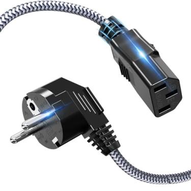 Imagem de Goalfish Cabo De Alimentação Europeu, Trançado Em Nylon, Com Ângulo 90°, Formato L, Para Substituição (Cee 7/7 A Iec60320 C13) Conector Monitores, Pc, Scanner, Tv, Impressora, Viagem (2 M, Cinza)