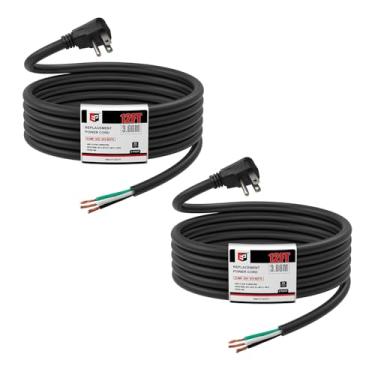 Imagem de EP Pacote Com 2 Cabos De Alimentação Para Aparelhos E Ferramentas Elétricas, Plugues Planos 12 Pés, Calibre 14, 3 Pinos, 15A, Cabo Reposição, 110 V, 115 123 V Ca, Rabicho, Preto