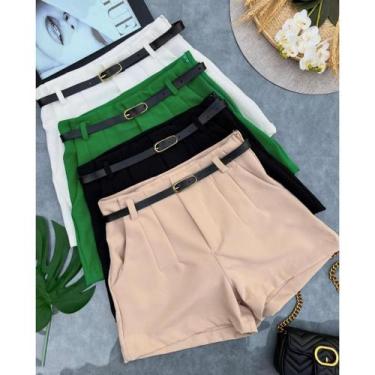 Imagem de Short Alfaiataria Feminino Com Cinto Cintura Alta Cinto Fino Cintinho 