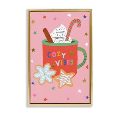 Imagem de Stupell Industries Cozy Vibes Winter Cocoa Gold Framed Floater Canvas Wall Art Design por Lisa Barlow, 43 x 63 cm