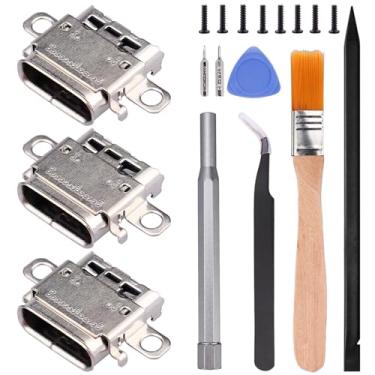 Imagem de Ikpek Pacote com 3 portas USB C de substituição para Nintendo Switch OLED, conector de base de carregamento tipo C para console NS Switch Oled (com ferramentas de reparo de parafuso)