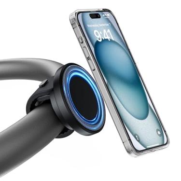 Imagem de NINEFATICS Suporte de telefone para carrinho, compatível com MagSafe, suporte magnético para guidão, ímãs fortes 17x N52, serve em esteiras, Peloton, carrinhos de compras e golfe, alça ajustável