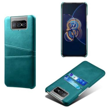 Imagem de Capas Compatível com ASUS Zenfone 8 Filip,Caso de couro PU-Tampa de telefone a prova de choque com 2 slots de cartão,Proteção anti-impressão digital e anti-gota-Green
