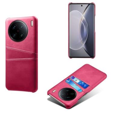 Imagem de Capas Compatível com VIVO X90 PRO+,Caso de couro PU-Tampa de telefone a prova de choque com 2 slots de cartão,Proteção anti-impressão digital e anti-gota-Rose Red
